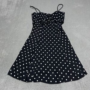 Vintage Roberta Dress Womens 7 8 Black White Polka Dot Fit Flare Spaghetti Strap